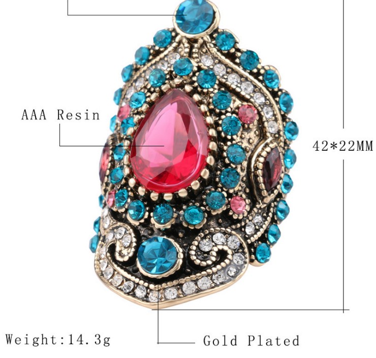 Gold-plated Pink Crystal Sapphire Vintage Female Ring