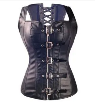 Black Steampunk Faux Leather Overbust Corset - Shop at LoveMi
