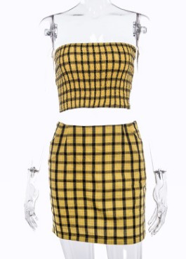 Europe And America Cross Border Detonating Speed Sell Hot Spring And Summer Women's Wear New Style Pleating, Lattice Skirt Skirt Two Sets