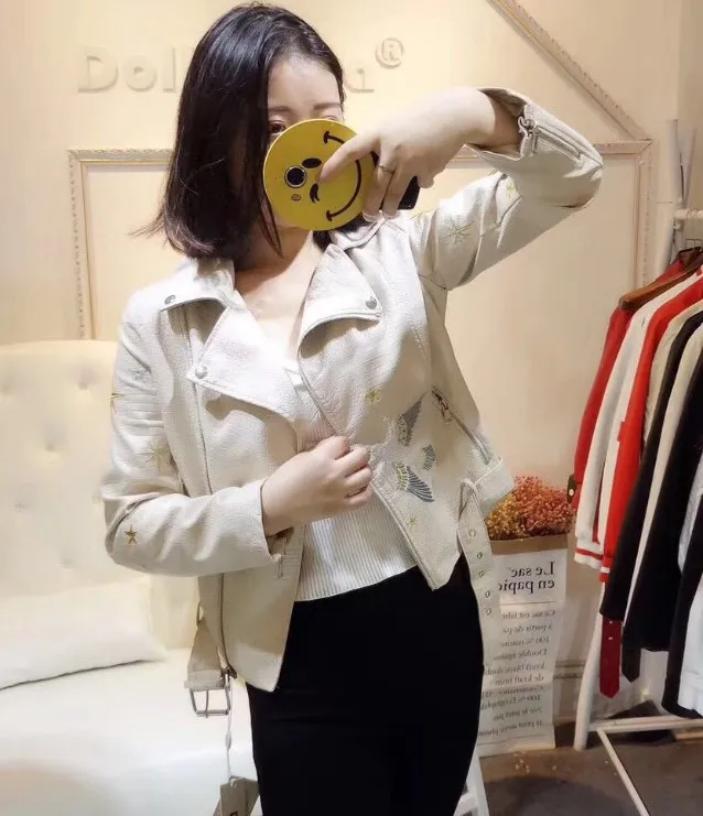 Embroidered leather coat White - Shop at LoveMi