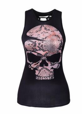 New Women Fitness Sporting Sleeveless Tank Top 3D Flower Skull