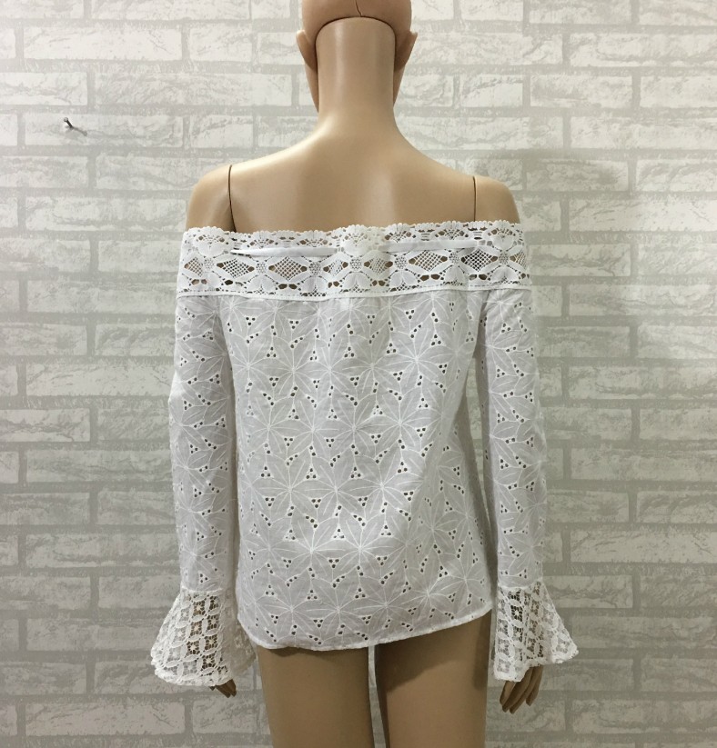 Sexy White Lace Blouse Shirt Women Fashion Off Shoulder Top Slash