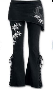 Trousers Fashion Flower Printed Sexy bandage Stretch Large 4/5 Flare Pants White Flower - Shop at LoveMi