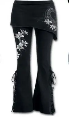 Trousers Fashion Flower Printed Sexy bandage Stretch Large 4/5 Flare Pants - White Flower