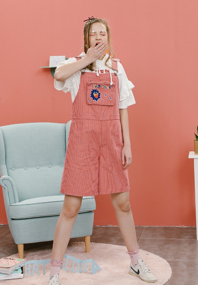 Red and white striped cowboy strap girl shorts Red - Shop at LoveMi
