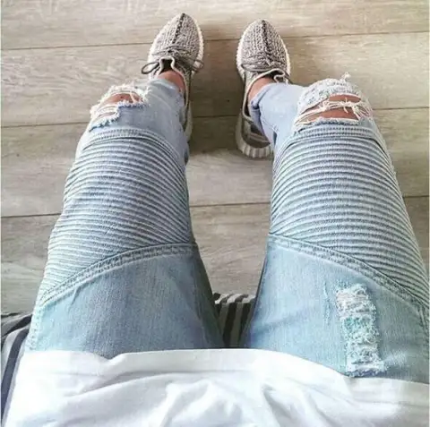 Men Stretch Ripped Biker Jeans