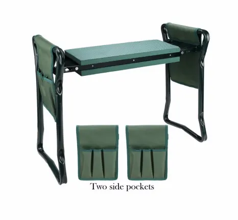 Foldable Outdoor Lawn Bench Chair with Tool Pouch Garden