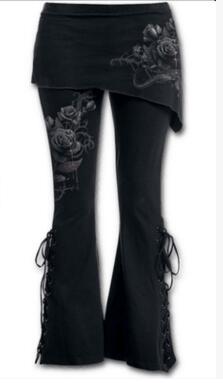 Trousers Fashion Flower Printed Sexy bandage Stretch Large 4/5 Flare Pants Black - Shop at LoveMi