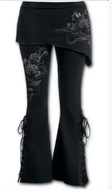 Trousers Fashion Flower Printed Sexy bandage Stretch Large 4/5 Flare Pants Black Rose - Shop at LoveMi