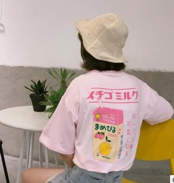 Summer New Korean Version, Smalland Lovely Milk Box, Back Printed Short Sleeved T-shirt Jacket.