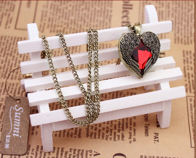 Vintage Jewelry Crystal Heart Angel Pedants Neckalce