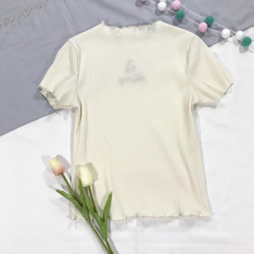 Letter Embroidery, Slim And Short Sleeved T