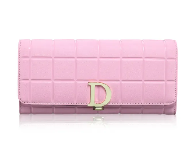Brand Plaid Coin Purse Female Long Clutch - Pink