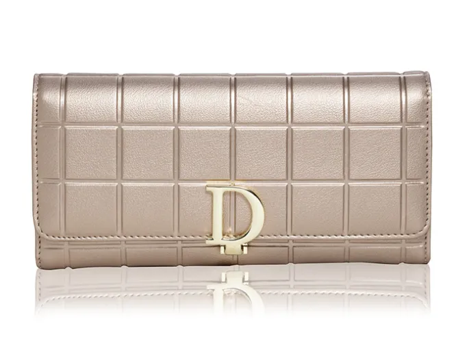 Brand Plaid Coin Purse Female Long Clutch - Champagne