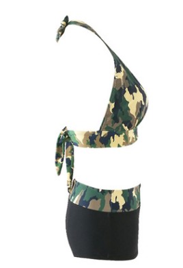 Camouflage Print Bikini Set Camo Halter Bra Briefs Swimwear