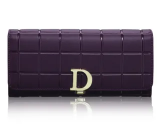 Brand Plaid Coin Purse Female Long Clutch - Purple
