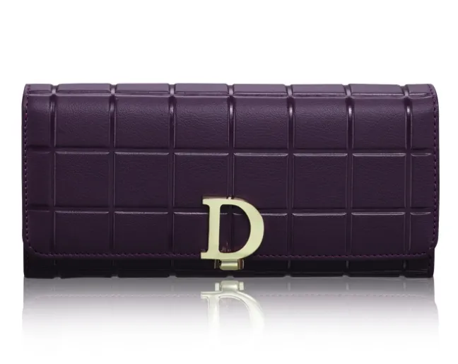 Brand Plaid Coin Purse Female Long Clutch - Purple