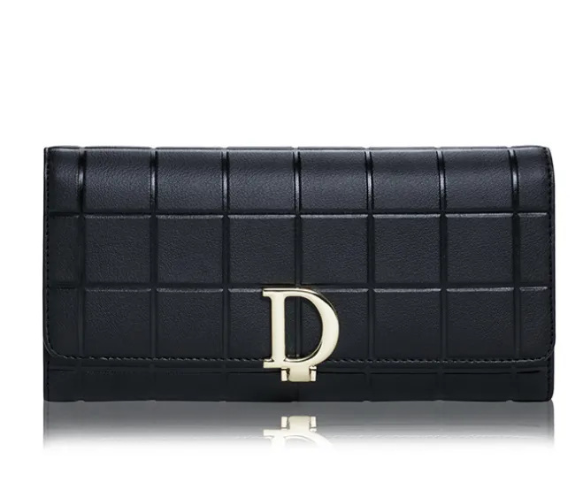 Brand Plaid Coin Purse Female Long Clutch - Black