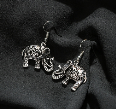 Europe and the United States creative personalized retro carved elephant earrings