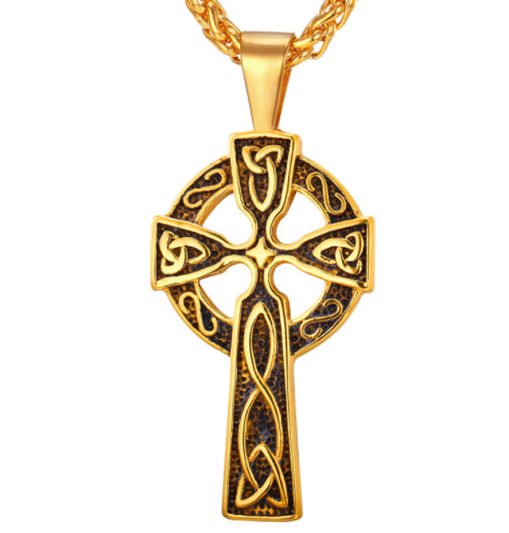 U7 Gold Color Stainless Steel Triquetra Viking Triple Horn Of Odin Jewelry Fashion Cross Irish Knot Men Necklace & Pendant P754
