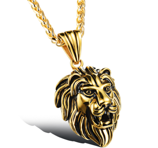 Black Lion Charms Necklace Rock Punk Style Me Women Retro Jewelry Gold Color Stainless Steel Chain Necklace Dant