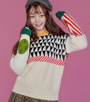 White stitching sweater for female Christmas tree black and white striped sweater