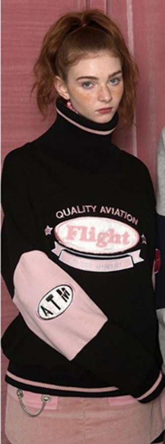 Autumnwinternew high necked coloured letters flocking loose and velvet sweater