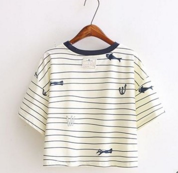 Smallstripesshort sleeved T-shirtwomen's wearshort jacketsummer new girl