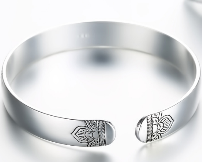Handmade Thai Silver Plated Lotus Flower Yoga Energy Healing Bracelet
