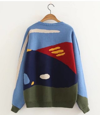 New field wind illustrations double knit knitwear sweater