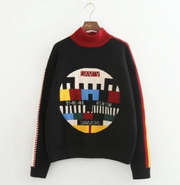 Autumn New TV Illustration Pattern Fine Woolen Sweater Double Thickness Thickening Sweater Dress