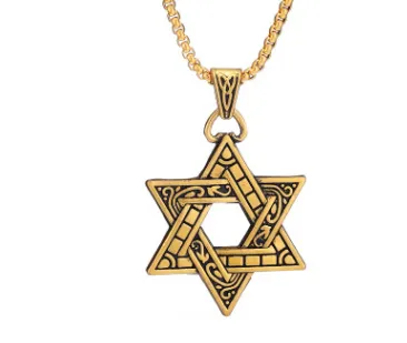 Vintage Hexagram Titanium Steel Pendant Gold - Shop at LoveMi