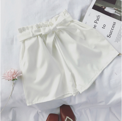 Summer Korean Bow Tie Shorts Loose slimming high waist wide leg pants hot pants White - Shop at LoveMi