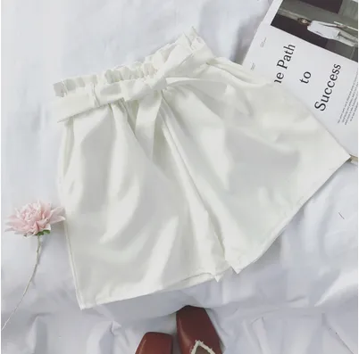 Summer Korean Bow Tie Shorts Loose slimming high waist wide leg pants hot pants White - Shop at LoveMi