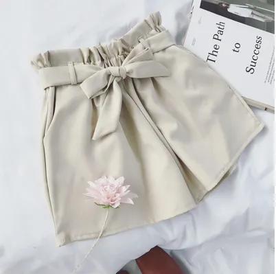 Summer Korean Bow Tie Shorts Loose slimming high waist wide leg pants hot pants Apricot - Shop at LoveMi