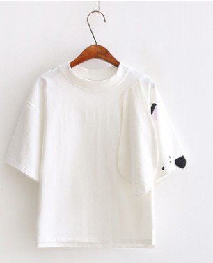 Summer Cartoon Big Ears Dog Pattern Cotton Loose Relaxed Thin White College Breeze T-shirt