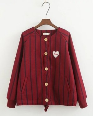 Round Neck Full Body Striped Print Hem Rope Chest Love Embroidery Baseball Suit