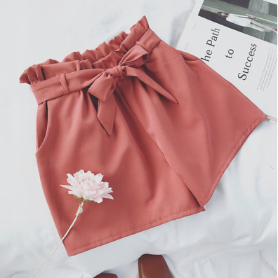 Summer Korean Bow Tie Shorts Loose slimming high waist wide leg pants hot pants Red - Shop at LoveMi