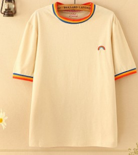 Leisurecoloured rainbowembroidery simple and comfortable cotton sleevesshort sleeves