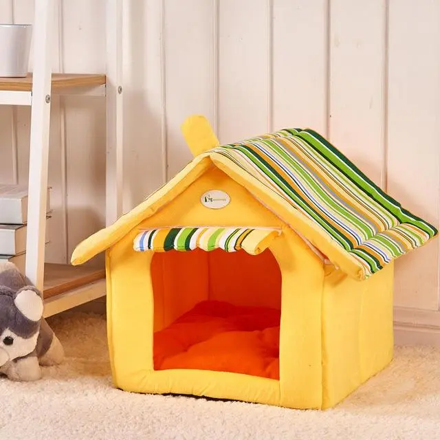 New Fashion Striped Removable Cover Mat Dog House Dog Beds For Small Medium Dogs Pet Products House Pet Beds for Cat Yellow - Shop at LoveMi