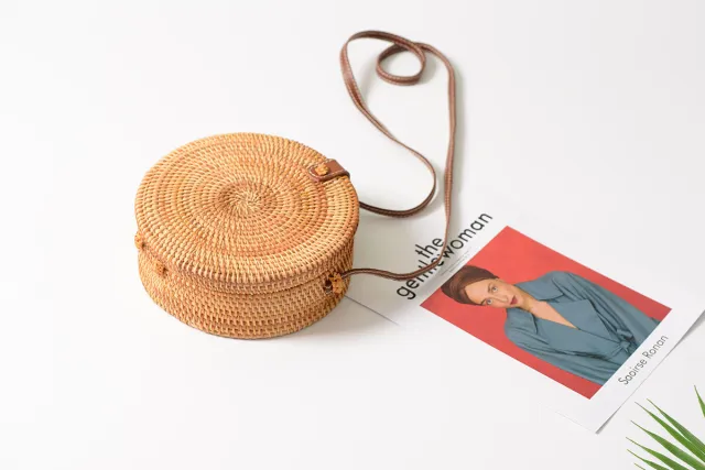 INS CHIC Handmade Crossbody bags Bohemian Straw Bags for Women Little Circle Beach Handbags Summer Vintage Rattan Bag Tan - Shop at LoveMi
