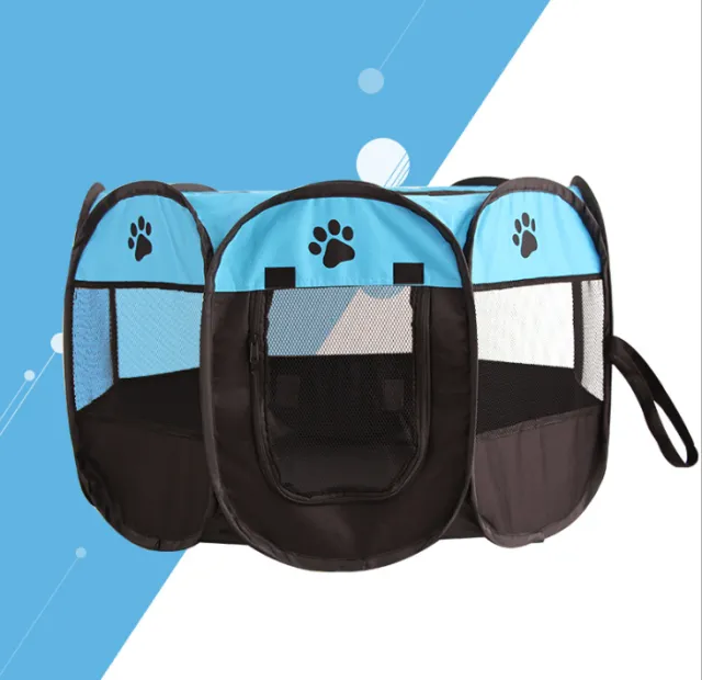 Folding Octagonal Pet Fence Oxford Cloth Cat And Dog Kennel Blue - Shop at LoveMi