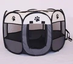 Folding Octagonal Pet Fence Oxford Cloth Cat And Dog Kennel - Grey - View 1