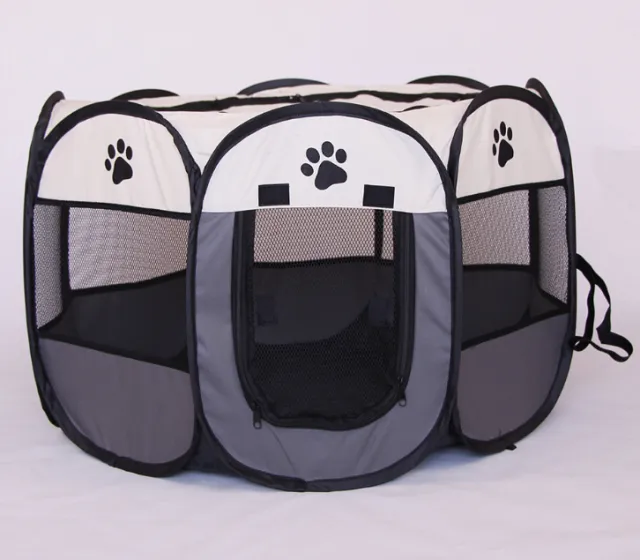 Folding Octagonal Pet Fence Oxford Cloth Cat And Dog Kennel Gray - Shop at LoveMi