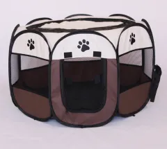 Folding Octagonal Pet Fence Oxford Cloth Cat And Dog Kennel - Coffee - View 1