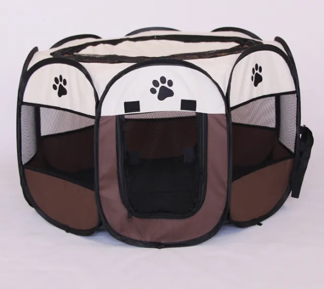 Folding Octagonal Pet Fence Oxford Cloth Cat And Dog Kennel Coffee - Shop at LoveMi