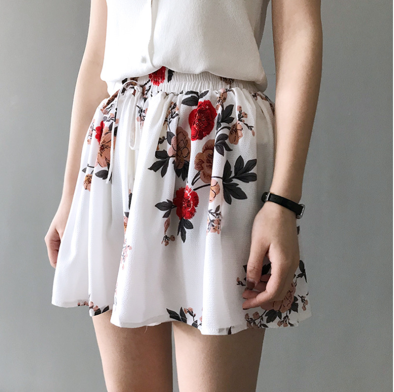 new skirt female Korean chic high waist was thin wild floral chiffon skirt 3003