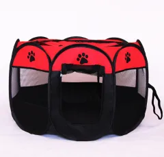 Folding Octagonal Pet Fence Oxford Cloth Cat And Dog Kennel - Red - View 1