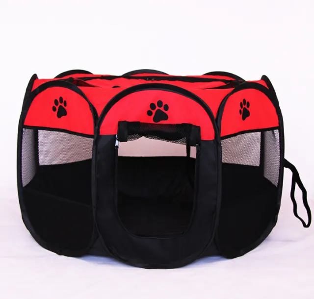 Folding Octagonal Pet Fence Oxford Cloth Cat And Dog Kennel Red - Shop at LoveMi