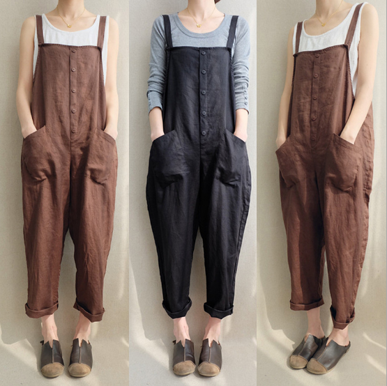 Pants casual pants cotton and linen breathable plus size overalls